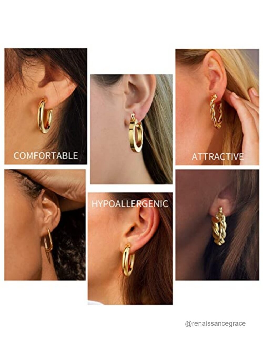 9 Pairs 14K Gold Plated Hoop Earrings Set for Women Hypoallergenic Chunky Hoop